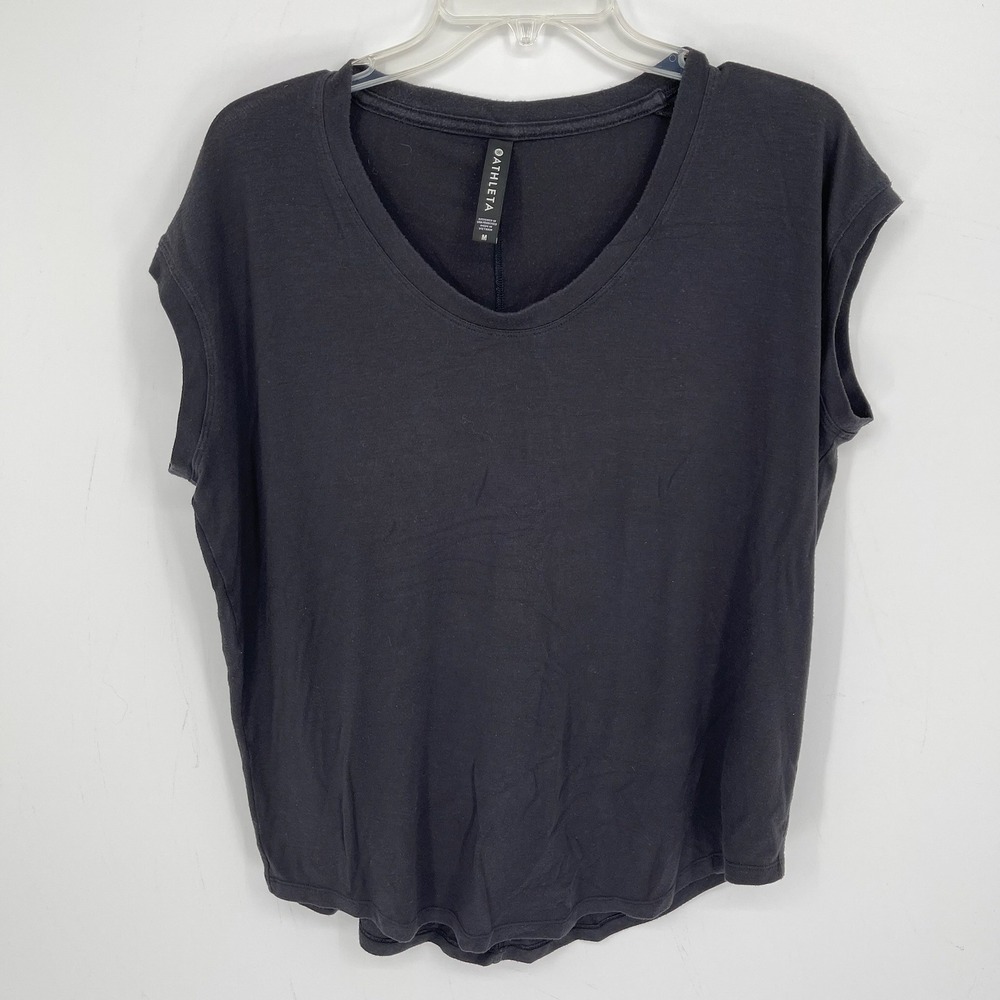 Athleta Women's Black Cloudlight Relaxed V-Neck Cap Sleeve Tee Size M